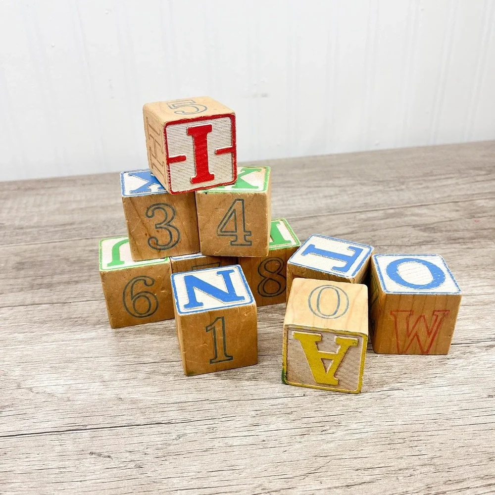 Vintage Alphabet Blocks Set of 10: Nursery Decor Wooden Blocks